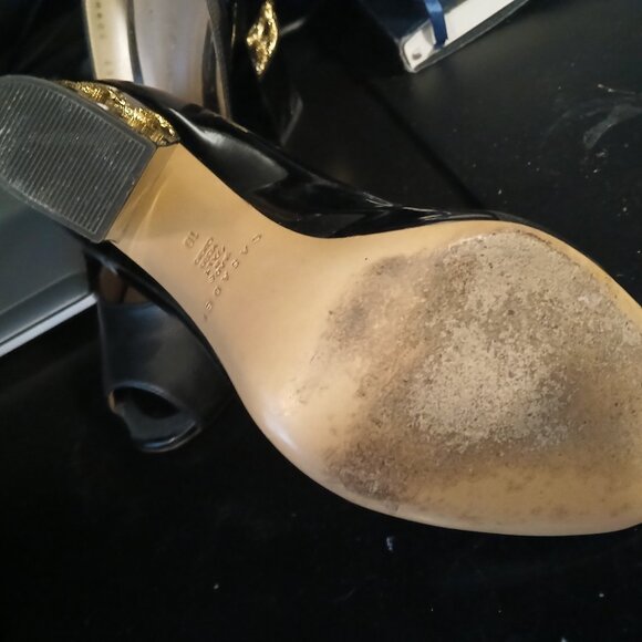 Black Casadei Shoes with Fabulous Gold Rope-look Heels - Picture 3 of 4